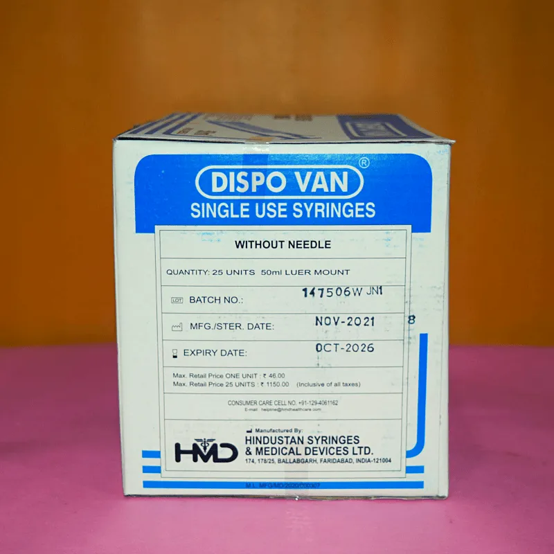 DISVO VAN HYPODERMIC SYRINGE 50ML - 25UNITS PACK - Image 2