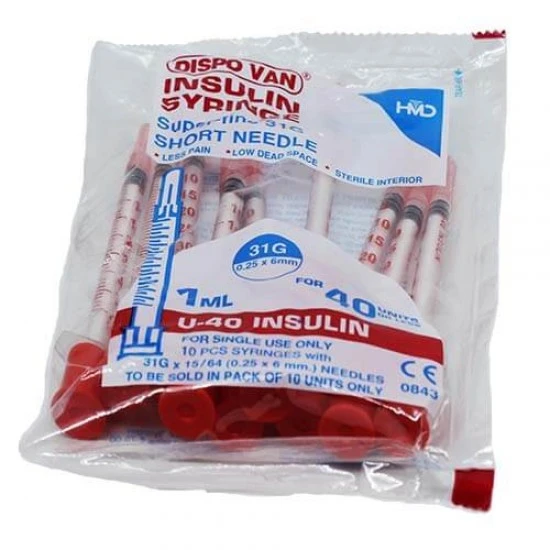 DISVO VAN STERILE SINGLE USE INSULIN SYRINGE 1ML 31G/6MM -pack of 10units